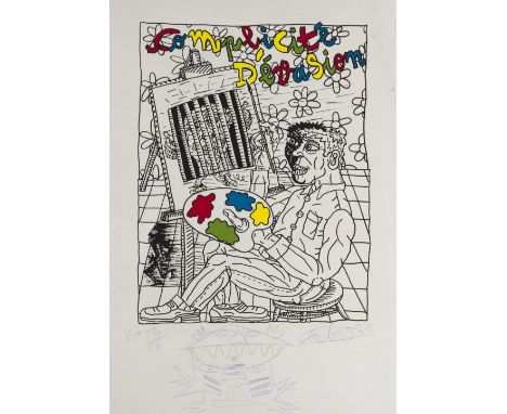 ROBERT COMBAS (born 1957)Complicite d'évasion,1993 Sérigraphie en couleurs avec dessin de l'artiste. Signée, datée et numérot