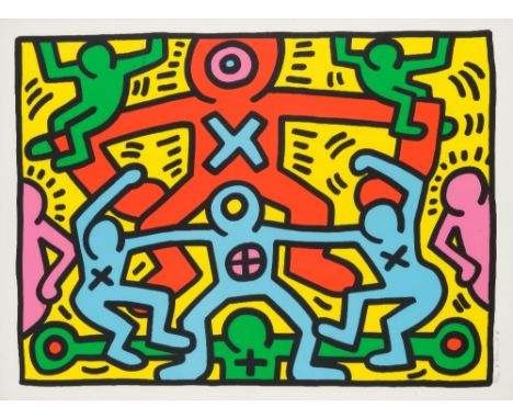 Keith HARING (1958-1990)Untitled, 1985.  Sérigraphie en couleursSignée, datée et numérotée 54/150Zeefdruk in kleuren.Getekene