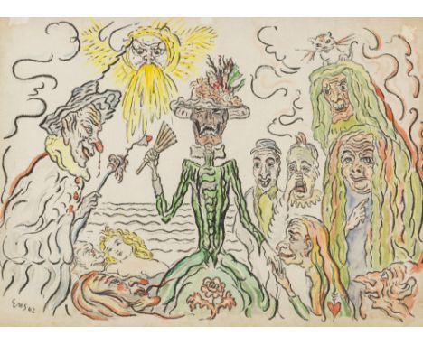 JAMES ENSOR (1860-1949)La mort coquette (after), 1922 Lithographie réhaussée. Signée dans la plancheVerbeterde lithografie. G