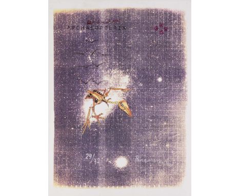 PANAMARENKO (1914-2019)Archaeopteryx, zelf lesen de vogel. Lithographie en couleurs, collage, technique mixte.Titrée dans la 