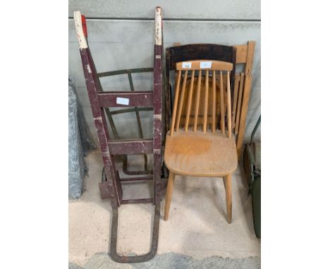 2 sack trucks, 2 folding chairs &amp; an Ercol style dining chair. Viewing/collection at West Woodlands BA11 5ES. Payment at 