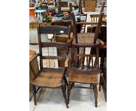 Windsor style ladder back armchair &amp; 2 kitchen chairs. Viewing/collection at West Woodlands BA11 5ES. Payment at Standerw