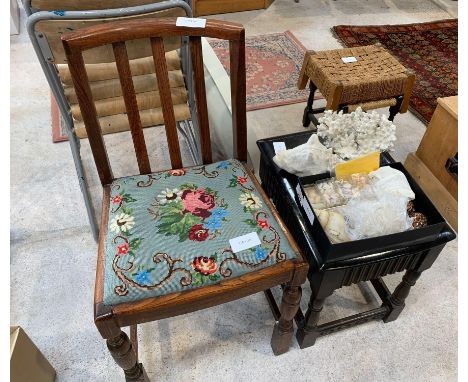 Occasional table, tapestry seat dining chair &amp; assorted shells &amp; coral. Viewing/collection at West Woodlands BA11 5ES