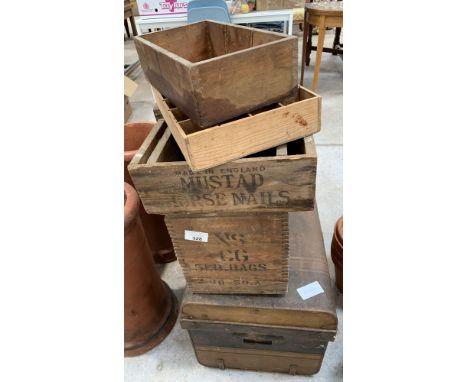 Tin trunk &amp; wooden advertising boxes. Viewing/collection at West Woodlands BA11 5ES. Payment at Standerwick BA11 2QB. No 