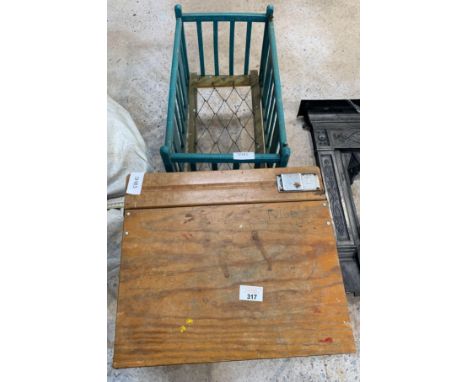 Vintage children's small wooden desk &amp; painted dolls cot. Viewing/collection at West Woodlands BA11 5ES. Payment at Stand