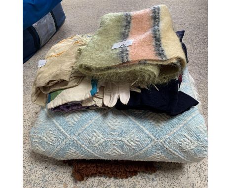 Blue &amp; white Welsh wool style blanket together with vintage liners &amp; clothes. Viewing/collection at West Woodlands BA
