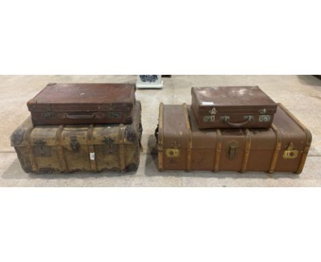 2 vintage brown leather suitcases &amp; 2 trunks. Viewing/collection at West Woodlands BA11 5ES. Payment at Standerwick BA11 