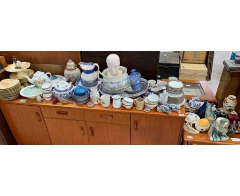 Large collection of chinaware including tea service, blue &amp; white dinner plates, blue &amp; white meat dishes, ornaments,