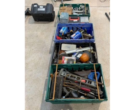 4 trays of assorted tools, building materials and tool box. Viewing/collection at West Woodlands BA11 5ES. Payment at Stander