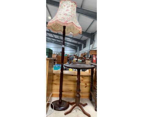 Oak tripod occasional table &amp; mahogany standard lamp. Viewing/collection at West Woodlands BA11 5ES. Payment at Standerwi