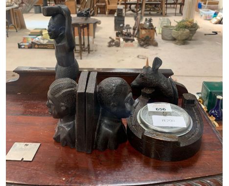 Barometer, wooden African bookends &amp; other wooden African figures.  Viewing/collection at West Woodlands BA11 5ES. Paymen