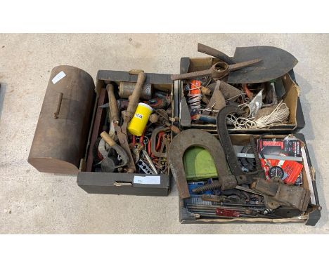 3 boxes of tools to include chisels, vices, plyers, planes, a Singer sewing machine etc.  Viewing/collection at West Woodland