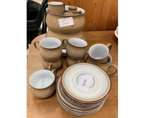 Denby part tea service in a light brown glaze with other Denby items. Viewing/collection at West Woodlands BA11 5ES. Payment 