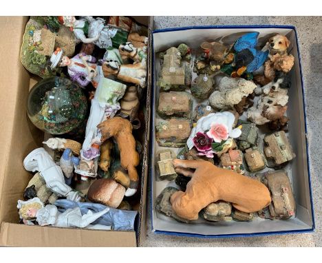 2 boxes of collectable ceramics to include Lilliput Lane, various ornaments, snow globe &amp; figurines. Viewing/collection a