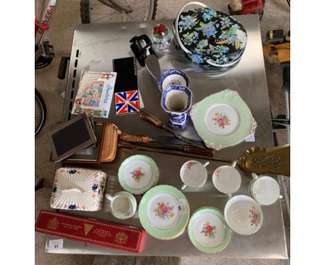 New Chelsea Staffs part tea service, Spode vase, picture frames, Austrian stamps etc. Viewing/collection at West Woodlands BA