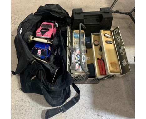 2 toolboxes containing automobile items &amp; large holder containing 2 remote control cars.  Viewing/collection at West Wood
