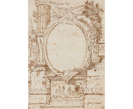 Design for an architectural cartouche, Italian school 
Pen and ink 
Monogram lower right corner

22cm x 16cm
