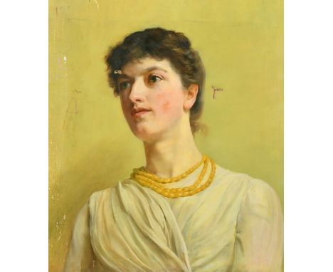 19th Century, a head and shoulders portrait of a young lady, oil on canvas, 22" x 19.5", (unframed).