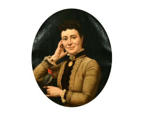 Edouard Antoine Marsal (1845-1929) French, a half-length portrait of a lady holding a small bird, oil on canvas, signed and d
