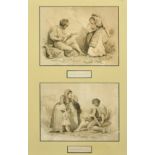 Pecheur Napolitan and Pecheur Venitien, a pair of engravings mounted in the same frame, each 6.5"