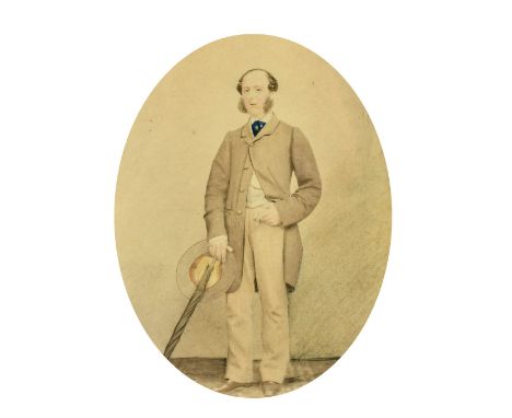 Three 19th Century portraits, watercolour, one possibly over a print base, 5.5" x 4", 7.75" x 6", 7.25" x 5.25", (3).