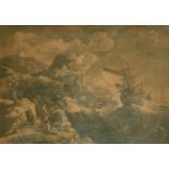18th Century engraving, Gasper Poussin after Vivares, Jonah and the Whale, 19" x 24".