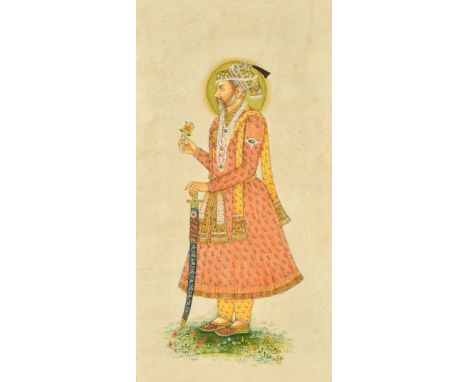 Udaipur School, portrait of Maharaja set within a border of flowers, 12.5" x 9", (unframed).