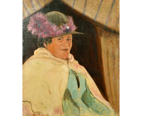 Maurice Codner (1888-1958) British, a bust length portrait of a lady in a hat, oil on canvas, 24" x 20", (unframed).