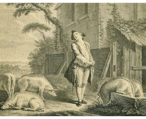 Pierre-Francois Basin after Sebastien Leclerc II, two scenes from the life of the Prodigal son, engravings, published 1751, e