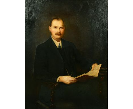 Walter Wright (1866-1933) British, a portrait of a seated gentleman holding a book, oil on canvas, signed and dated 1911, 42"