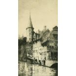 Percy Westwood (1878 -1958) Etching of a canal scene, probably Bruges, indistinctly signed and