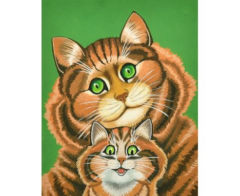Manner of Louis Wain, the cute happy cats, oil, 9.75" x 7.75".