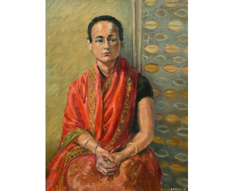 Robert Harland (20th Century) British, a head and shoulders portrait of a lady, oil on board, signed, 16" x 12", along with a