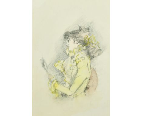 Continental School, early 20th Century, Sketch of a lady in yellow, pencil and watercolour, indistinctly signed, 14.5" x 9.5"