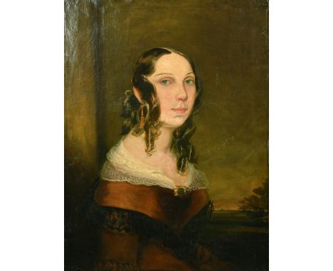 19th Century English School, a half-length portrait of a lady, oil on canvas, 29" x 22", (unframed).