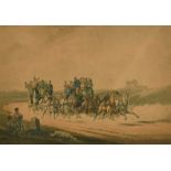 'Halfway' and 'The Opposition Coaches', a pair of 19th Century prints of coaching scenes, 11" x 14.
