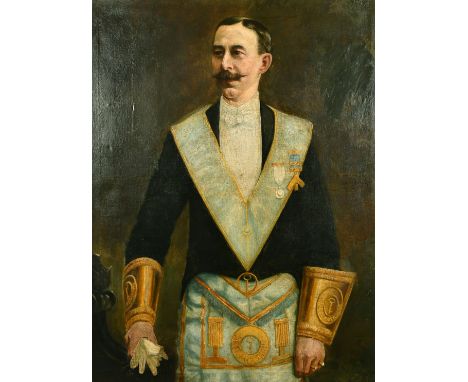19th Century English School, a portrait of a West Lancashire Mason, oil on canvas, 43" x 33", (unframed).