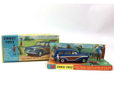 CORGI TOYS, 440 FORD CONSUL CORTINA SUPER ESTATE CAR, with golfer, clubs, caddy and carboard stand, boxed