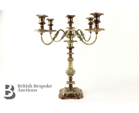 Impressive 19th century four-branch silver plate on copper candelabra, approx 50 cms h.&nbsp;January Antique and Collectable 