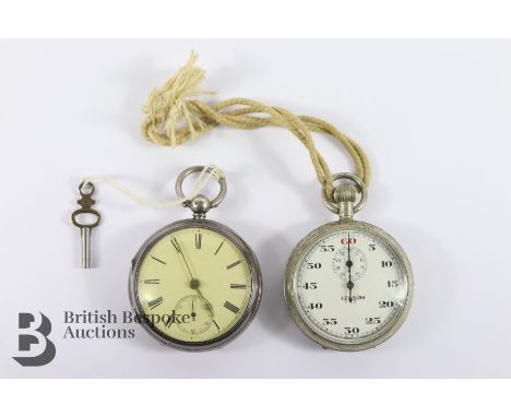 A silver key-wind pocket watch. The watch having a white enamel face with Roman dial, London hallmark, dated 1884, complete w