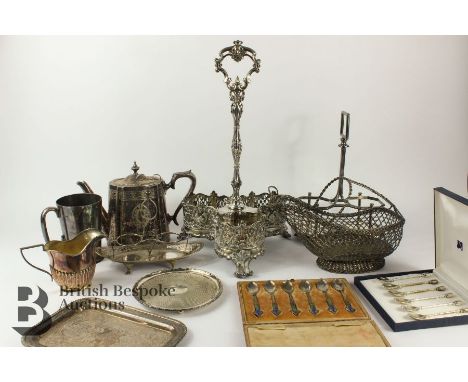 Miscellaneous silver and silver plate, including a very attractive German silver-plated three-bottle stand having attractive 