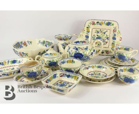 Masons tea service in Regency pattern, includes a tea trio comprising tea pot, milk jug, lidded sugar bowl, water jug, four m