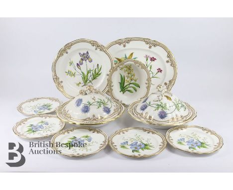 Spode 'Stafford Flowers' dinner service, comprising ten dinner plates, ten side plates, platter, two lidded tureen and cover 