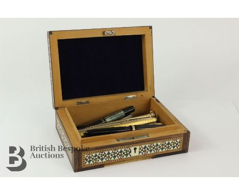 Collection of pens and pencils, includes Yard-O-Led rolled gold pencil, Wahl Eversharp gold filled pencil, two Parker propell
