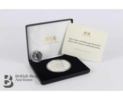 Fine Duke of Edinburgh Memorial 5oz sterling silver proof coin, obverse features Heraldic Royal Arms Design the reverse featu