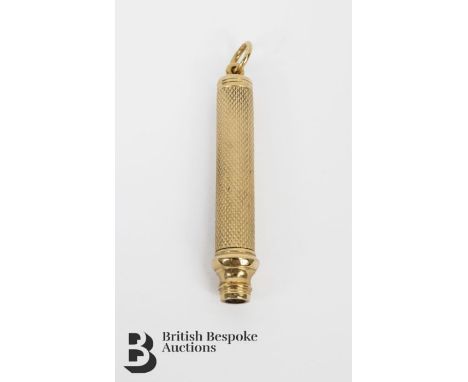 9ct yellow gold propelling pencil, Birmingham hallmark, approx 11.2 gms with engine-turned finish.&nbsp;