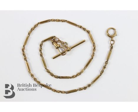 9ct gold bar-link fob chain, approx 34 cms l, approx 11 gms.&nbsp;