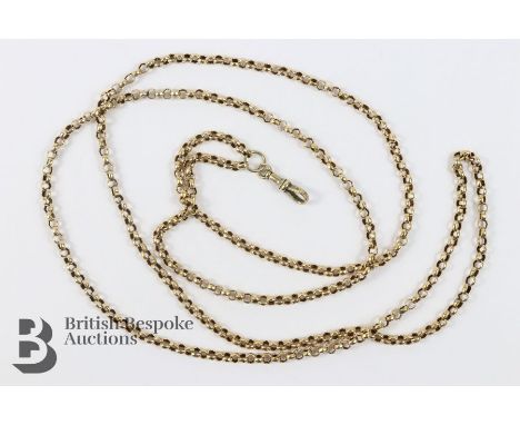9ct gold muff chain, 124 cms, approx 30.8 gms.