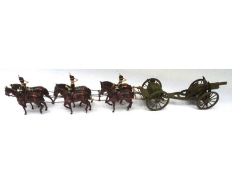 Britains set 2077, King's Troop Royal Horse Artillery six horse team with limber and gun (Condition Very Good, not matching e