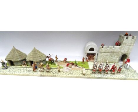 JG Miniatures Roman Road (three sections) and M43K single gate house N20 Thermolium, N21Storage jars and two N15 small Celtic